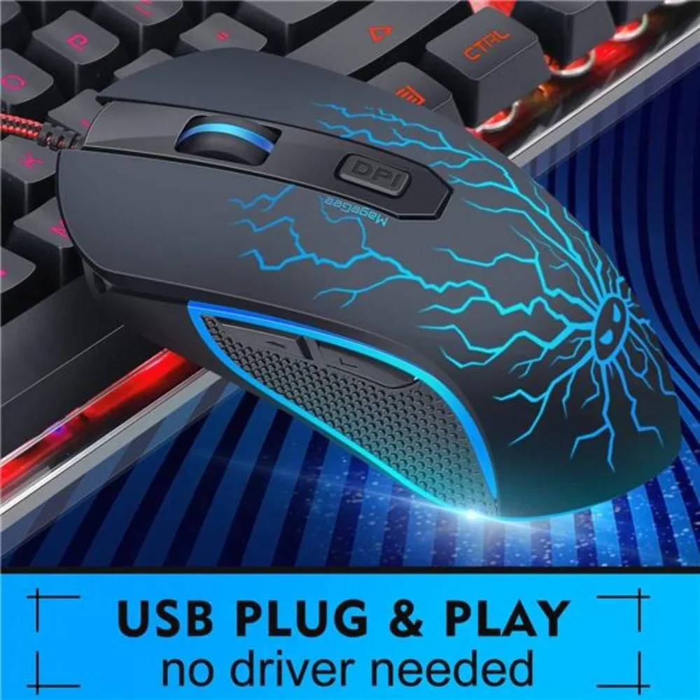 Gaming Keyboard and Mouse Combo, K1 LED Rainbow Backlit Keyboard with 104 Key